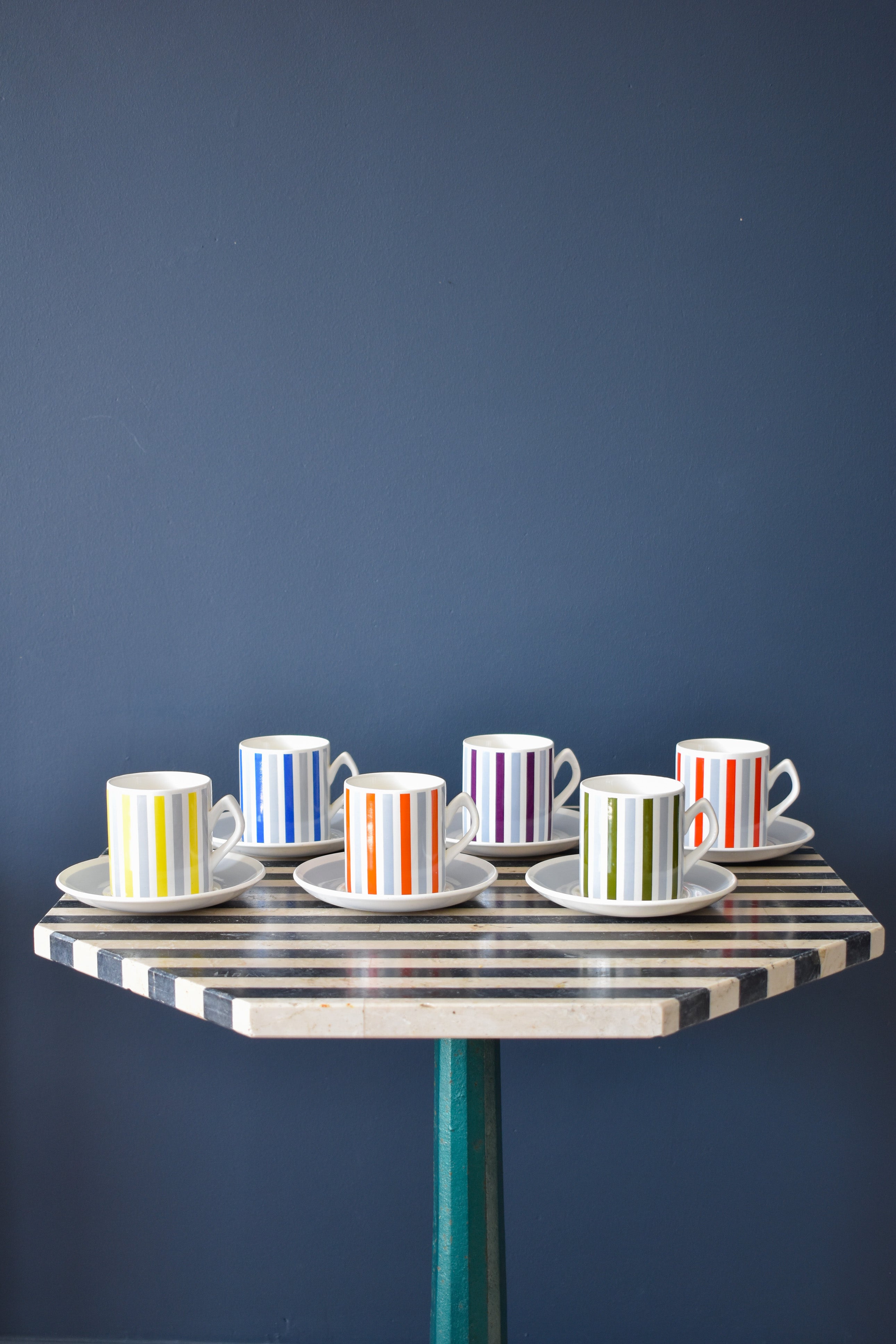 6 Stripe Coffee Cups & Saucers - Interior Design | Homewares | Dried Flowers