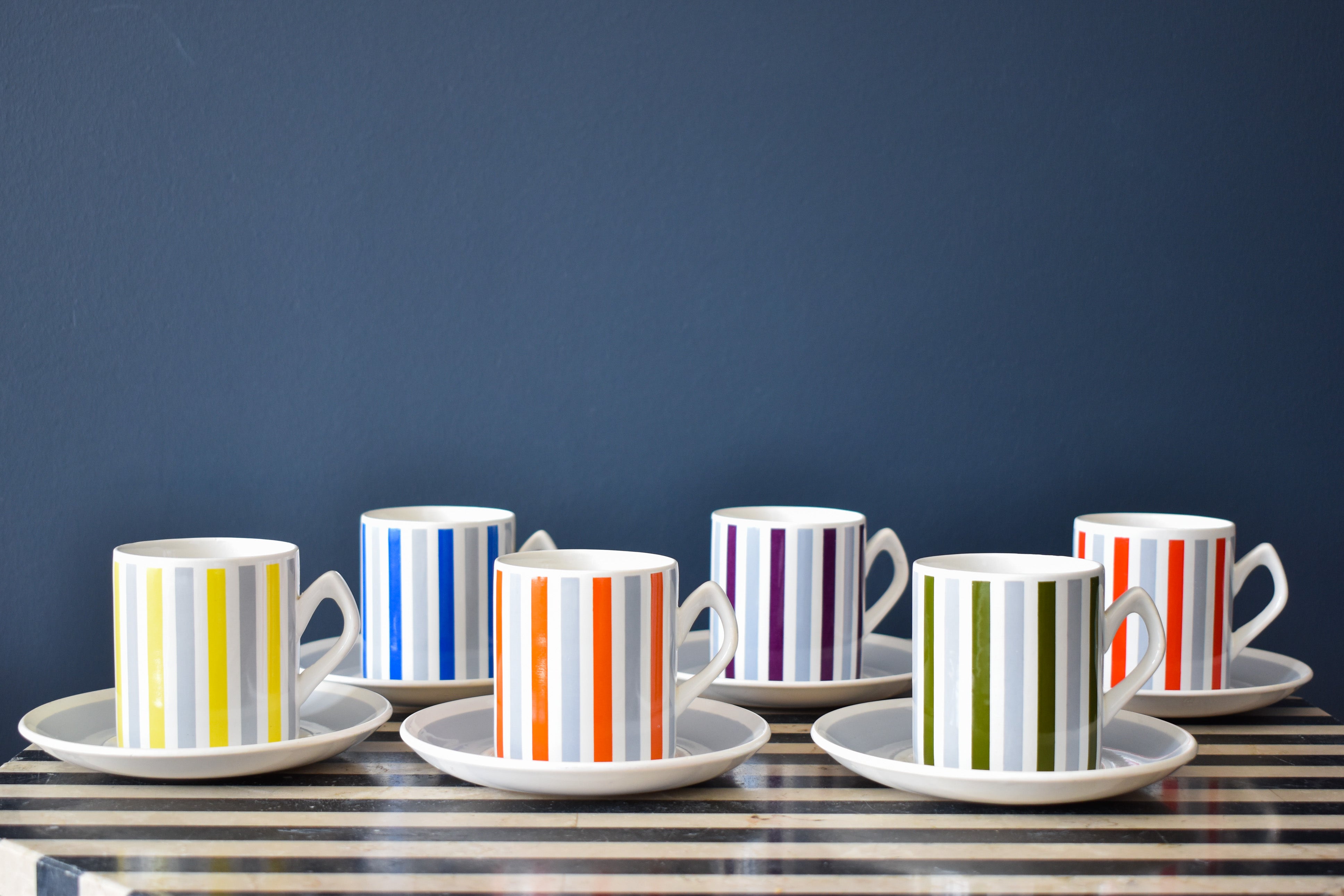 6 Stripe Coffee Cups & Saucers - Interior Design | Homewares | Dried Flowers