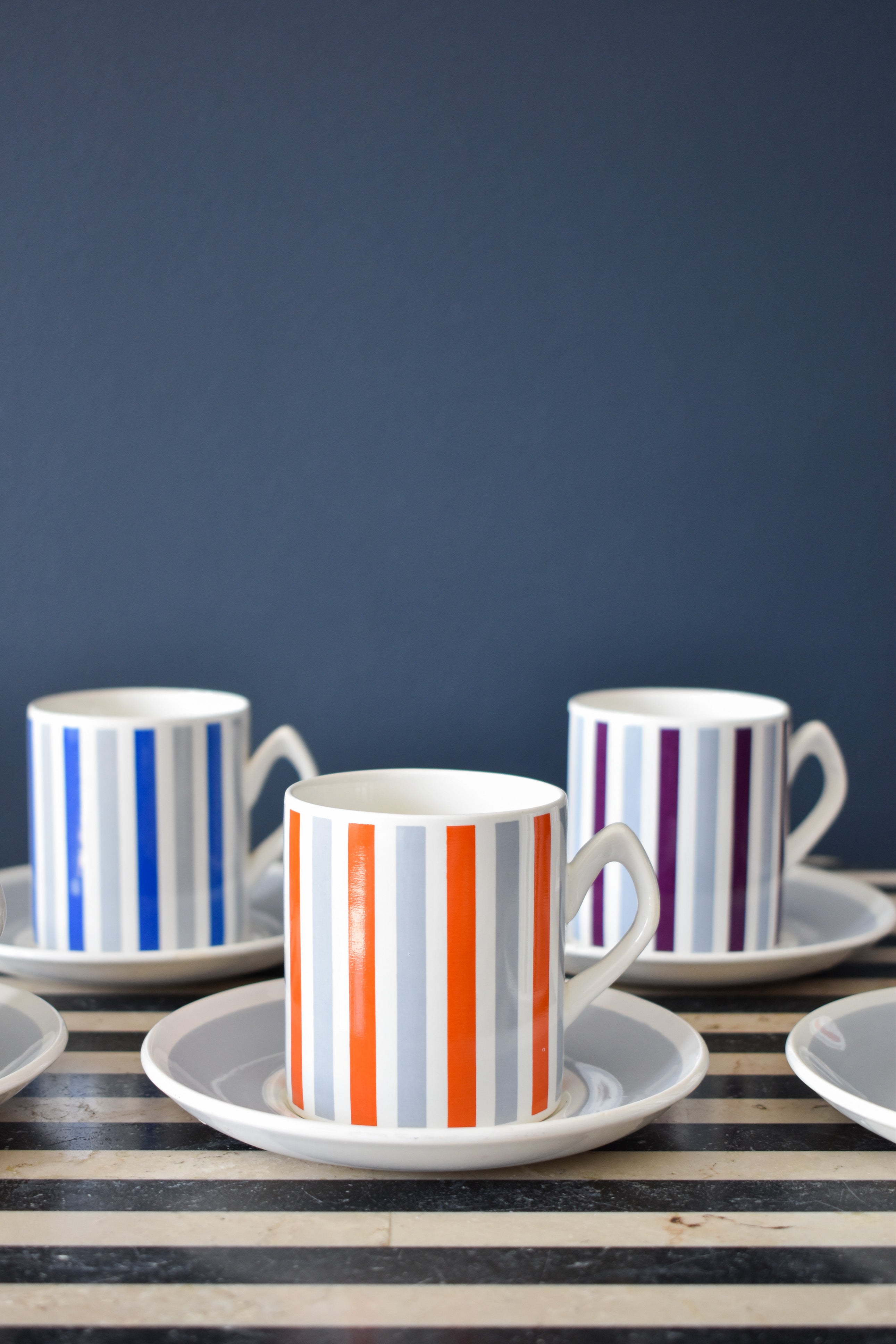 6 Stripe Coffee Cups & Saucers - Interior Design | Homewares | Dried Flowers
