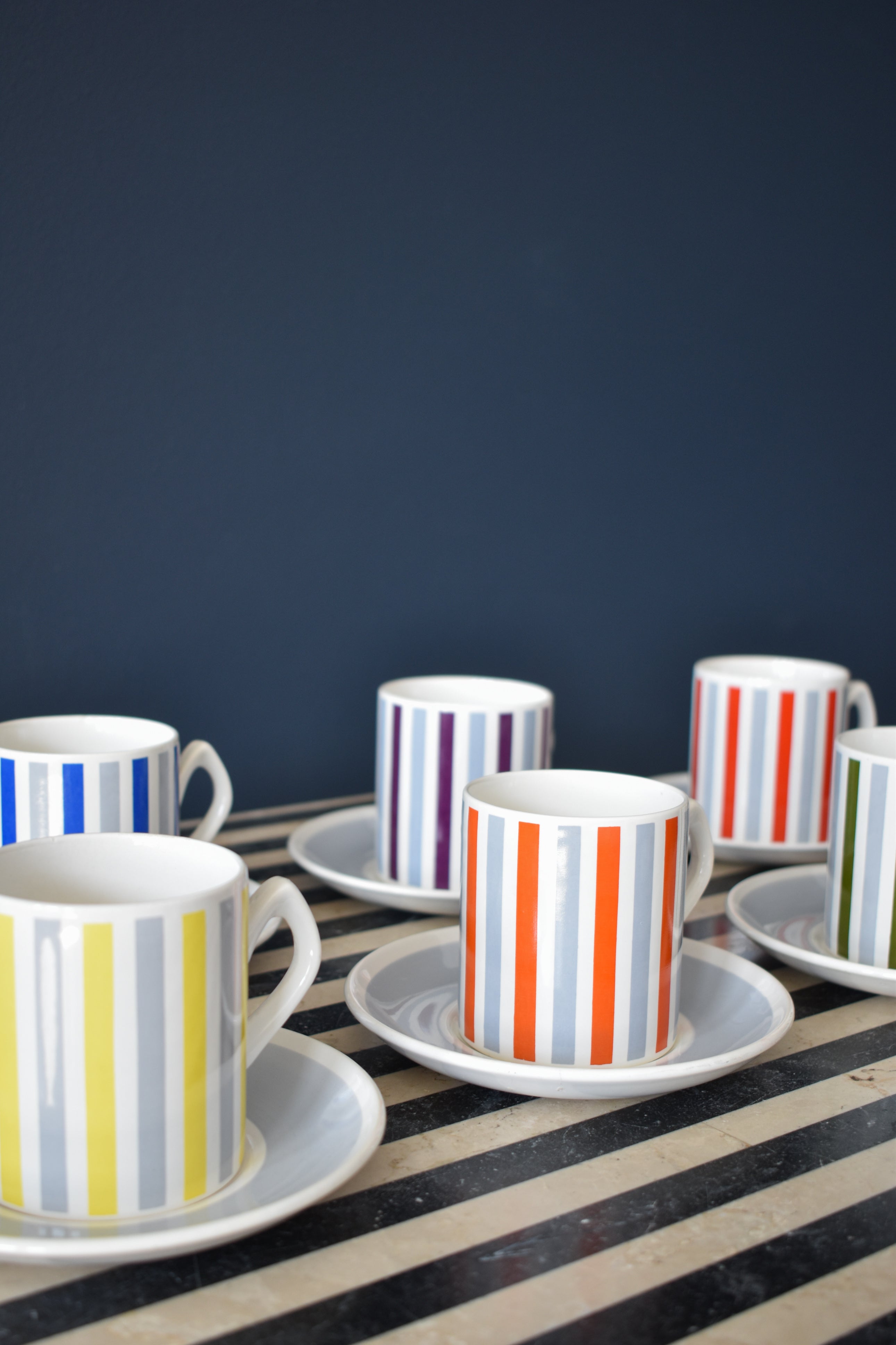6 Stripe Coffee Cups & Saucers - Interior Design | Homewares | Dried Flowers